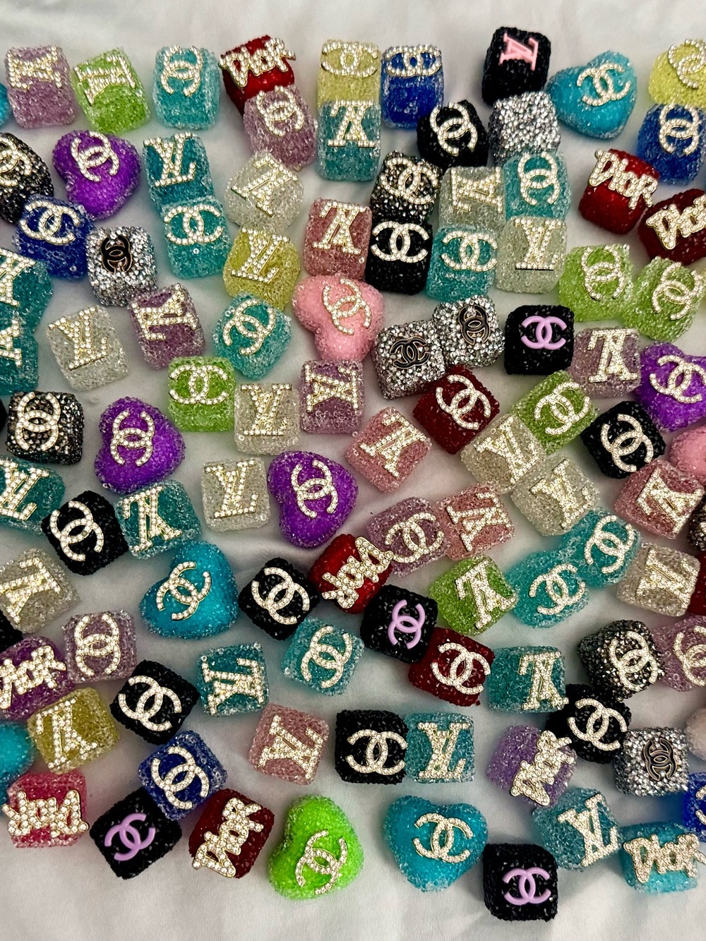 Designer-Inspired Crystal Logo Beads - Assorted Colors - 5 pieces
